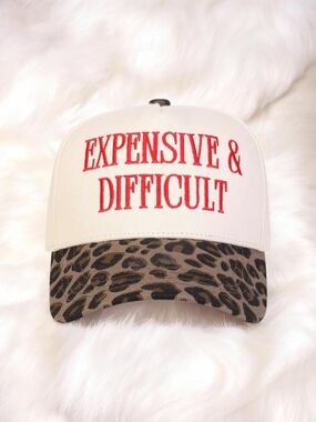 Expensive & Difficult Embroidered Hat - Cream & Leopard New!!